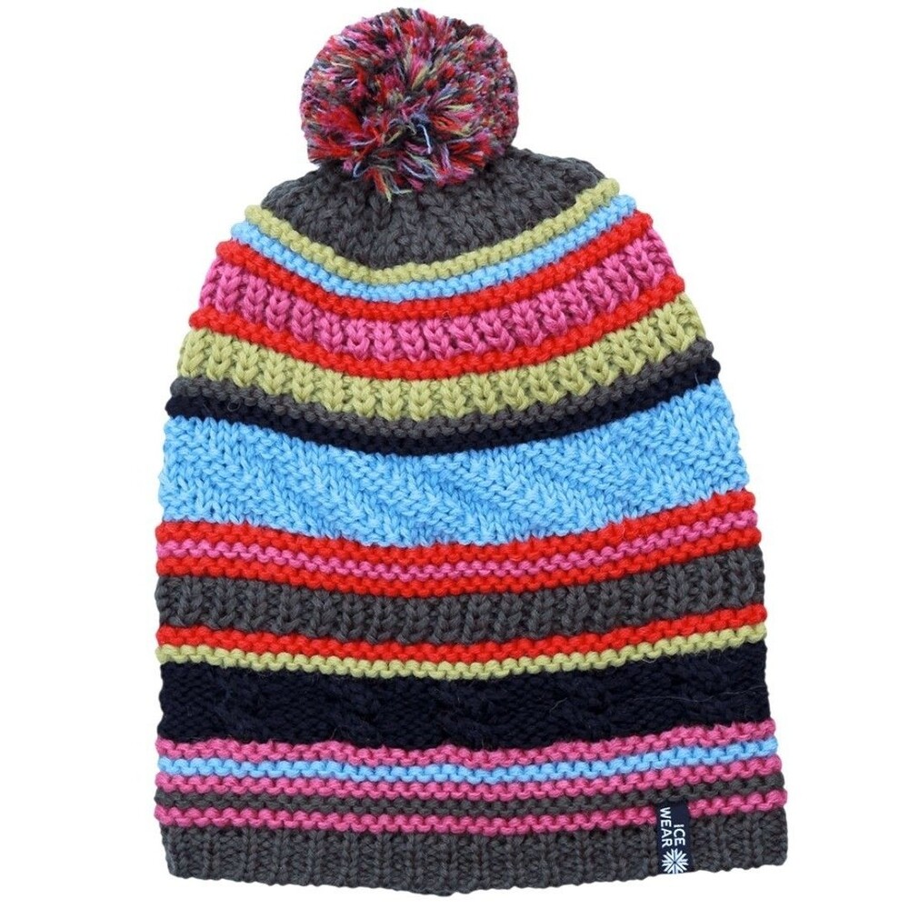 New ICEWEAR Iceland Hand Knit Bergey Fleece-Lined Wool Beanie Rainbow O/S - Picture 2 of 2
